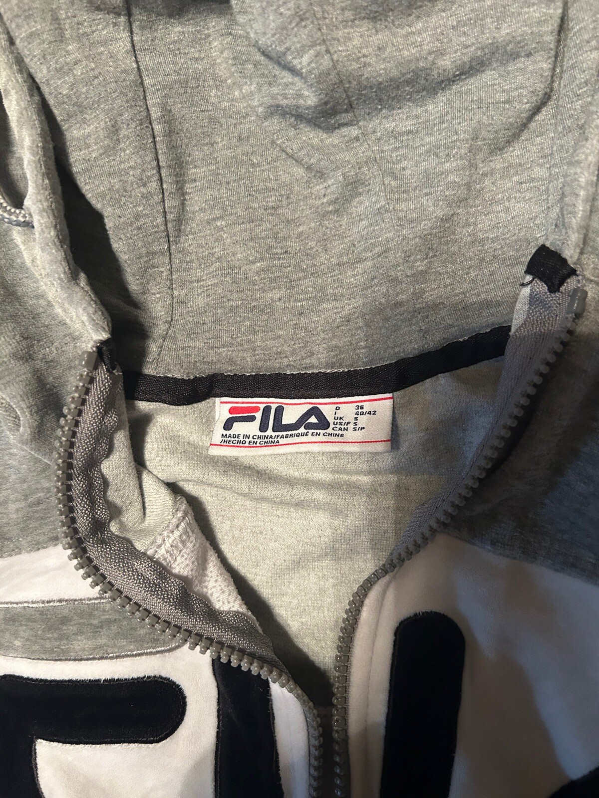 Giacca Fila con zip taglia S donna nero bianco grigio