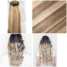 NEW Natural Hair Clip-in Hair Extensions. Silky Straight. Blonde. Real Hair.