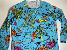 Quacker Factory Blue Tropical Palm Tree Cardigan Size Large Rhinestones