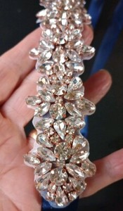 Bridal belt rhinestone belt wedding sash blue copper prong set bridesmaid 110" L