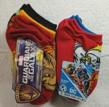 Boys 12 Pair Sz Small 4 1/2-8 1/2 6 Justice League, 6 Guardian Of The Galaxy