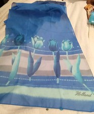 Beautiful Sheer Blue AquaVintage Holland Rectangular Tulip Pattern Woman's Scarf