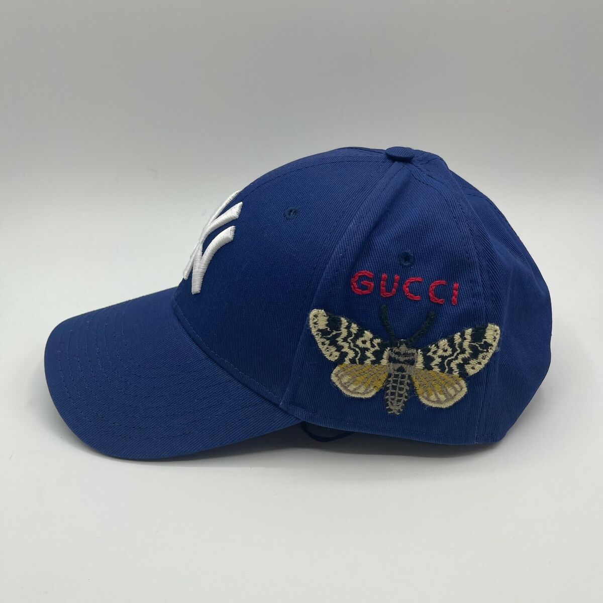 Gucci Unisex Blue Cotton NY Yankee Butterfly Embroidery Baseball 