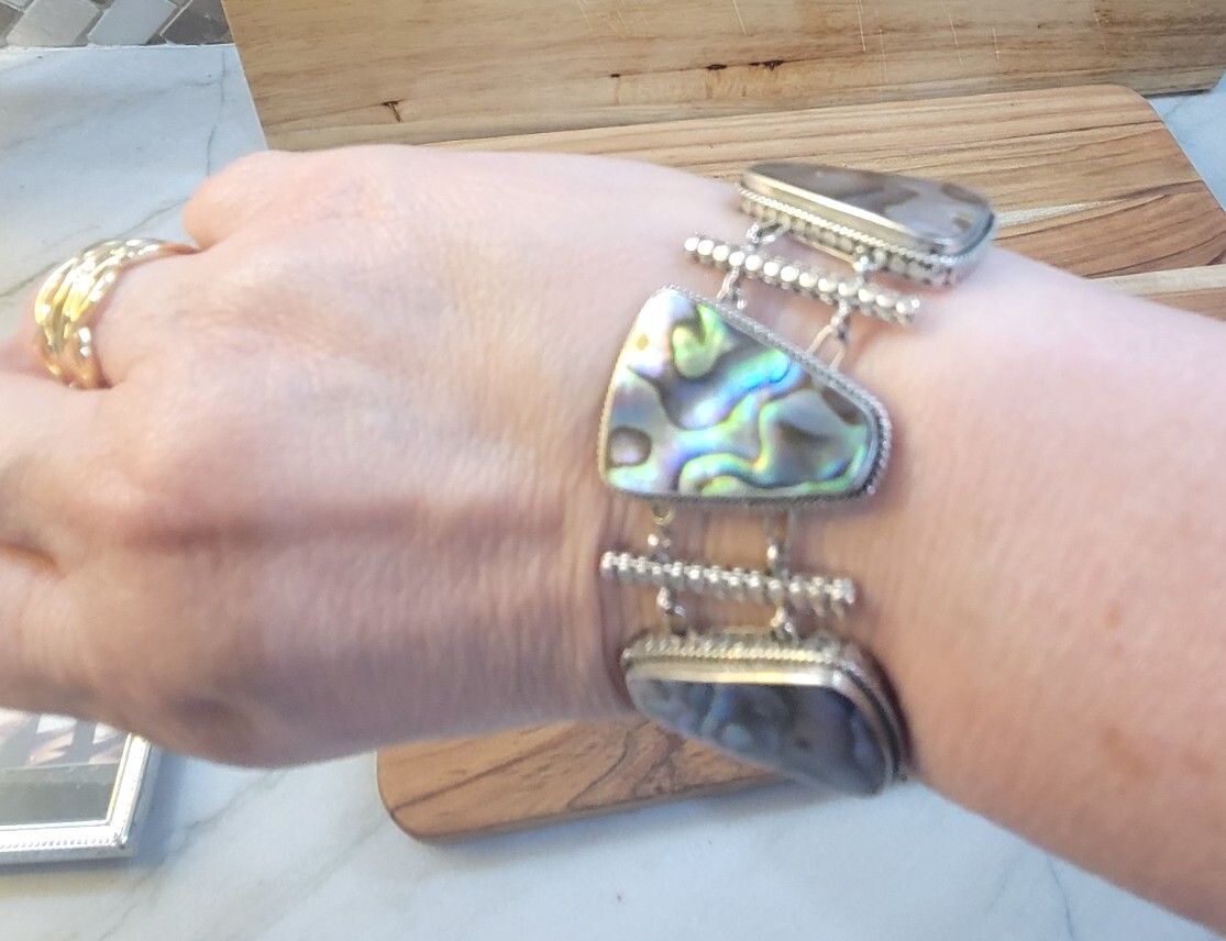 925 Silver Abalone Toggle Clasp Link Bracelet Sig… - image 3