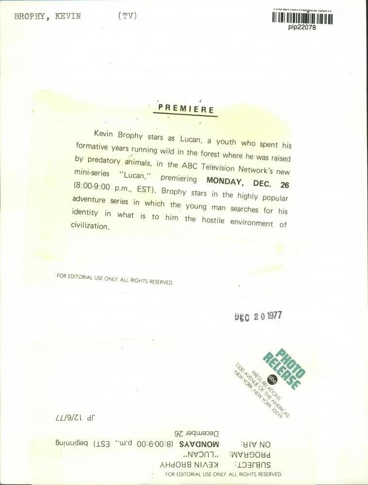 1977 Press Photo Kevin Brophy in a scene on "Lucan," on ABC Television. - 画像2/2