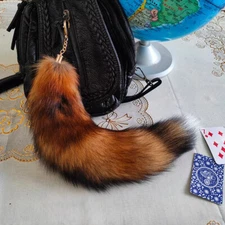 35cm/14" Real Red Fox Fur Tail Keychain Bag Purse Pendant Party Cosplay Toys