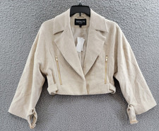 Royalty By Maluma Wool Blend Buckle Cropped Snap Blazer Women's S Beige L/s