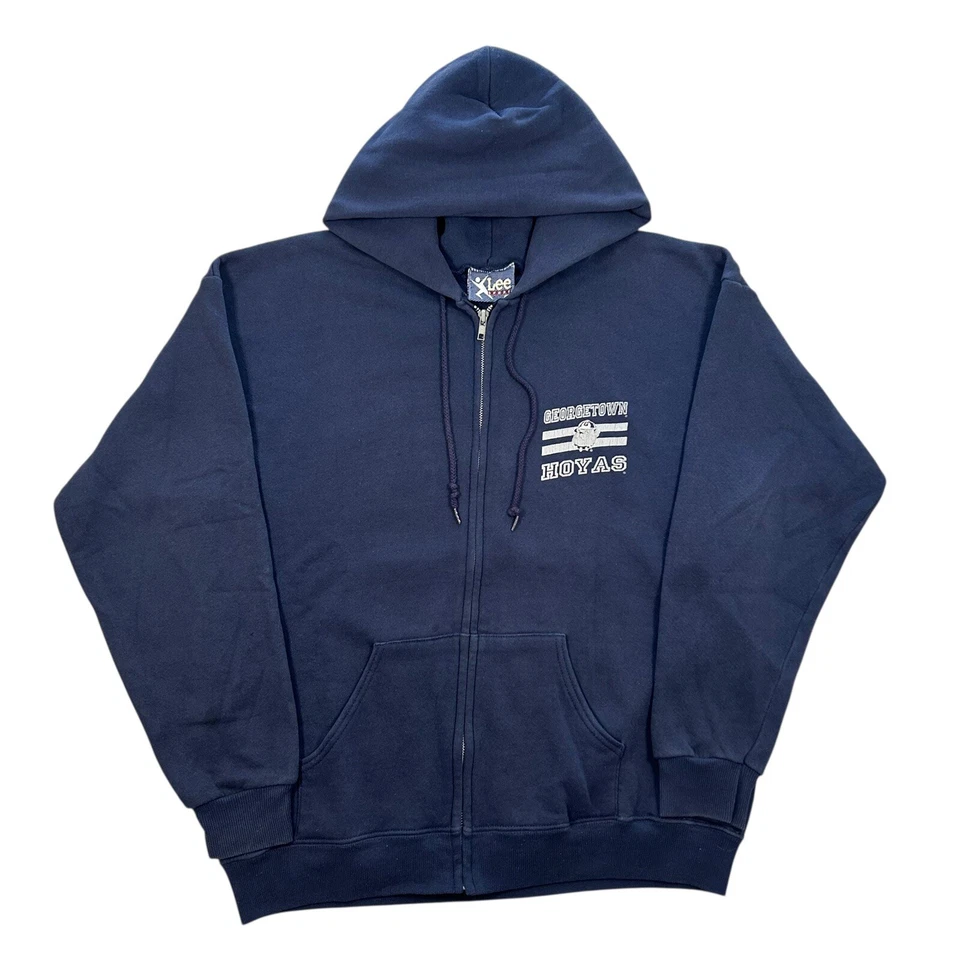 Sudadera con Capucha Vintage Años 90 Nuez Moscada Georgetown Hoyas Bulldog Gráfico Cremallera Completa L Foto 2 de 4