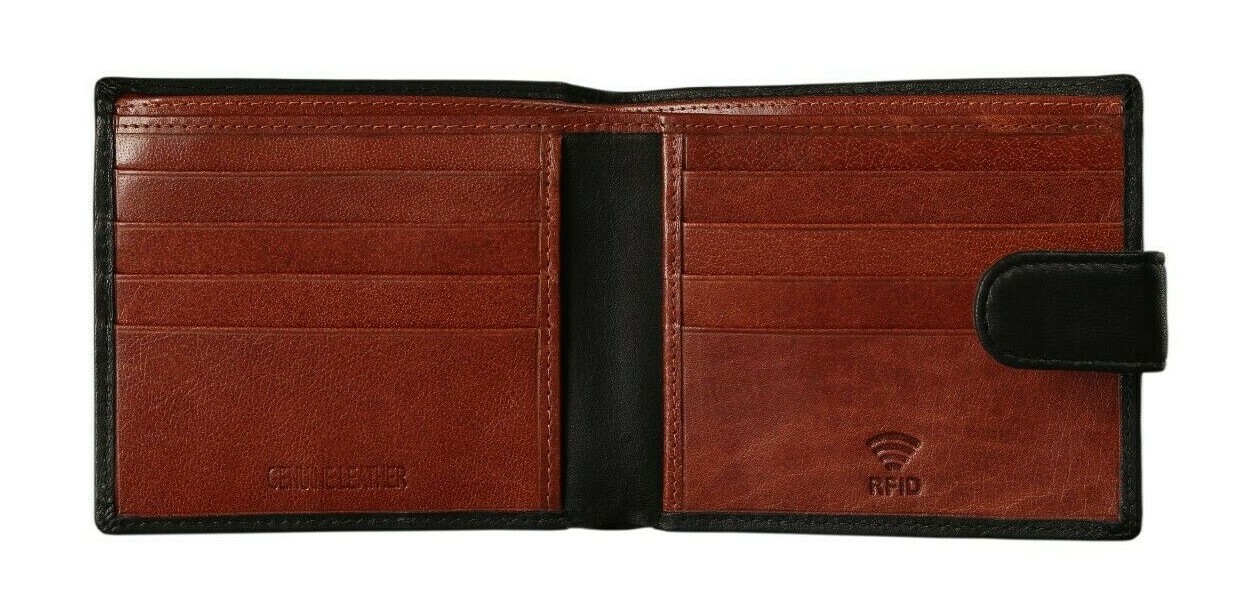 Mens Leather Wallet RFID SAFE Contactless Card Blocking ID Protection UK Black