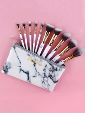 10Pcs Marble Printed Make Up Brushes With Bag 
