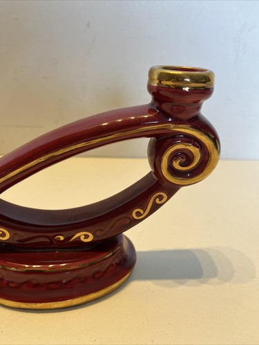 Paire De Bougeoirs En Céramique Rouge Bordeaux Et Or - Imagen 7 de 24