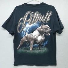 Pitbull Dog Shirt Mens Medium Black Double Sided Lightning Graphic Tee