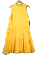 Nine West Yellow Gauze Tiered Sleeveless Dress Size 14 New With Tags Lined $89