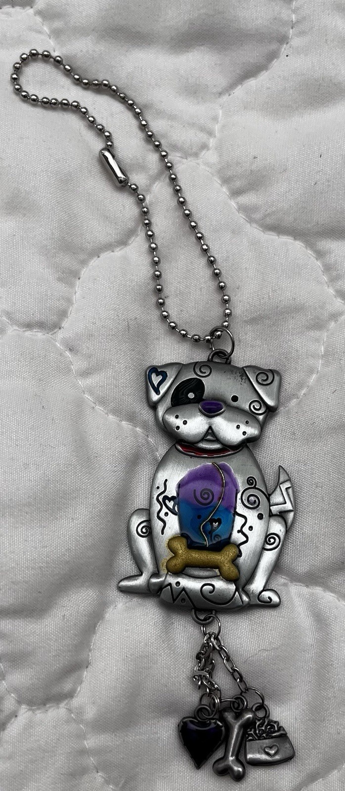 Dog Shaped Metal Keychain with Detachable Keyring, Charms, Silver Blue Accents