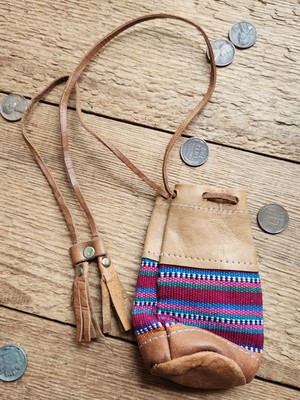 Used / *Peruvian Stripes / Leather & Weave / Potion Pouch / Necklace