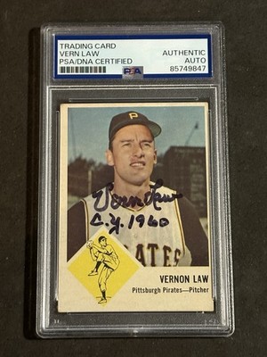 VERN LAW 1963 FLEER SIGNED AUTOGRAPHED CARD #58 PIRATES PSA/DNA CERTIFIED