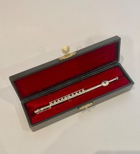 Vintage Miniature Metal Flute Replica with Case 7" Long