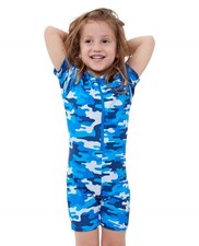 Gottex Kids Blue Camo Short Sleeve Zip Up Swim Overalls
