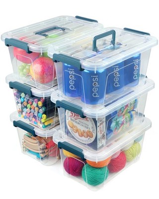 Plastic Storage Bins with Lids 6 Pack, 7 Quart Stackable Storage Containers w...