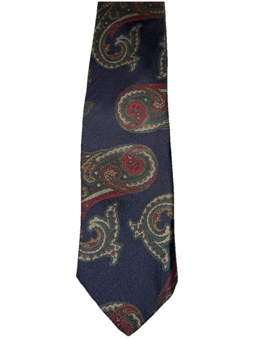 Brooks Brothers Makers Silk Paisley Tie Navy Red Made in USA Necktie