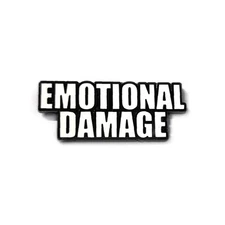 EMOTIONAL DAMAGE BLACK AND WHITE ENAMEL LAPEL PIN YESTERDAYS CO
