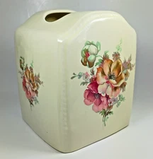 Victorian Roses Themed  Domed Upright Porcelain Tissue Box Cover. Made in USA.