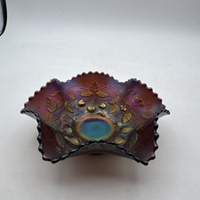 Northwood Fruit  Flowers Amethyst Iridescent 6" Diameter Ruffled Bowl