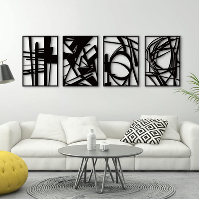 4 Pack Black Abstract Metal Wall Art, Minimalist Décor Single Line Art Wall Déco