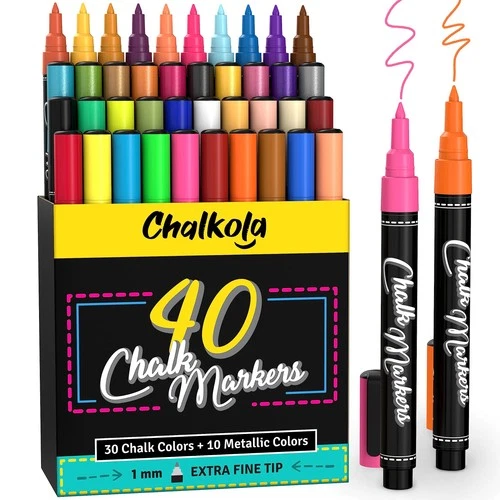 Chalkola Extra Fine Tip Chalk Pens for Blackboard & Glass 1mm – Pack of 40
