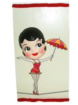 BOOP KEWPIE KITSCH Tight Rope Clay Doll Head Plaque Mixed Media Collage