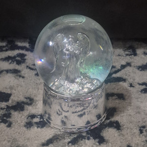 Illuminated Angel Snow Globe, Battery Powered, Glass/Plastic, Silver/Clear