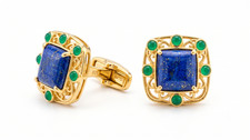 Lapis Lazuli Cufflinks Green Onyx Gold Plated Sterling Silver Men's Formal Gift
