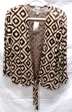 Women's CHICO's TRAVELERS Tie Front Open 3/4" Sleeve Diamond Ginger Jacket 3