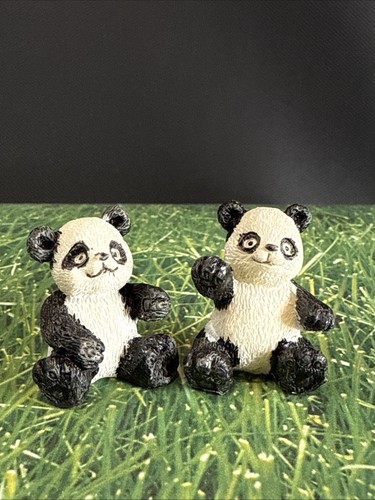 Pair Vintage Miniature Pandas Panda Bear Resin Figures Painted Miniatures