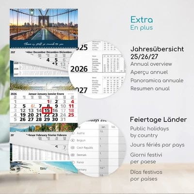 Timr 3-Monatskalender 2026 Bilder - Wandkalender 3 Monate mit Schieber I tr338