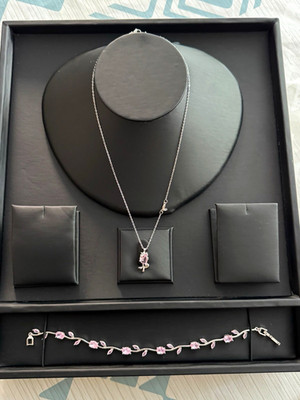 Schmuckset Halskette & Armband Silber Metall mit rosa Steinen