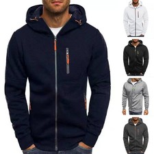 Men Casual Long Sleeve Hoodies Sweatshirt Zipper Hooded Slim Fit Casual Jacket