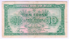 1943 Belgium 10 Francs 227497 Paper Money Banknotes Currency