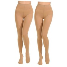 2 Pairs Women's Solid Color Tights 80D, Soft Opaque XX-Large-3X-Large Plus Nude
