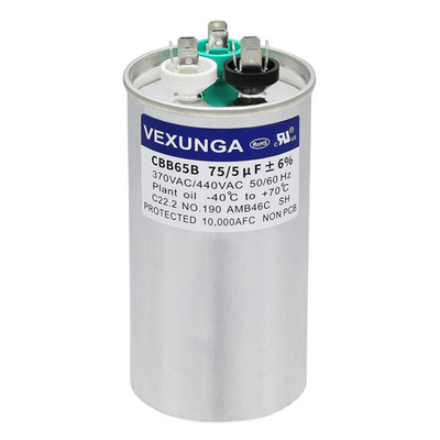 75 5 uF Capacitor 370 440VAC Dual Run Start Round Air Conditioner CBB65 for AC