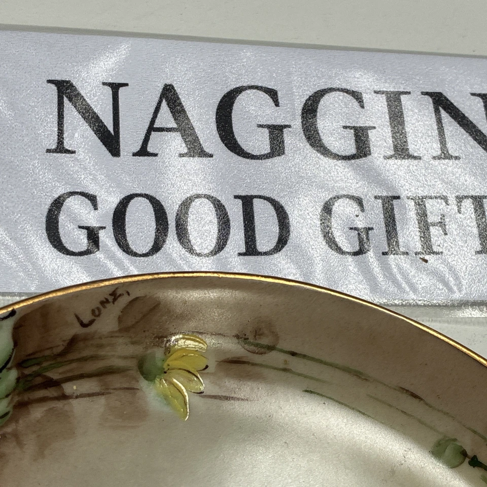 手绘巴伐利亚橱柜板签名 Lunz 黄色花卉珐琅古董 — 第 2/4 张图片