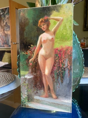 Frau (Nude) im blühendem Garten. Jugendstil  um 1900-20 . - Bild 1 von 4