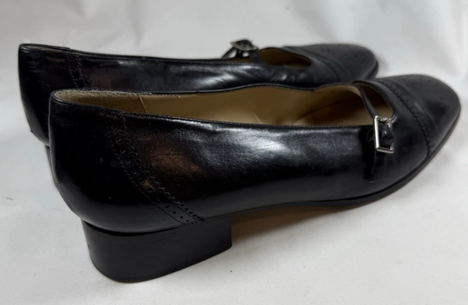 Vtg Talbots Square-Toe Leather Loafers Sz 9 M Block Heel Buckle Academia Preppy - Image 3 of 4