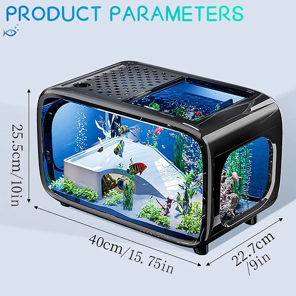 Mini acuario de paisaje, pecera de acrílico de 10 galones con orificio de alimentación y paisaje Foto 2 de 4