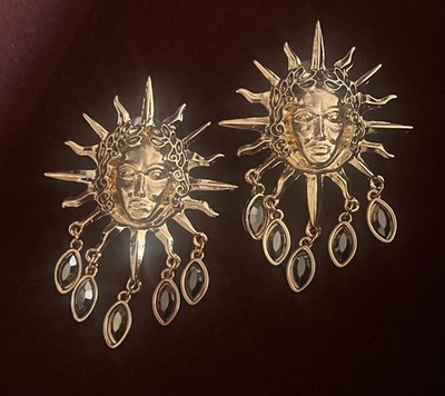 Sun Goddess Earrings Large Rhinestone Chandeliers W/ Stud Backs