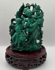 Vtg Chinese Hand-Carved Malachite Figural Sta...