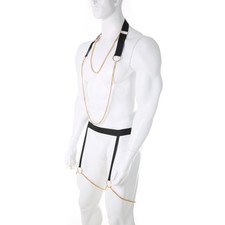 Set Men Body Chain Chest Harness Gothic Elastic Garter Metal Punk Bondage BDSM
