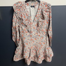 Vineyard Vines Ruffle Mini Dress Size 10 Blue Orange Floral V Neck Long Sleeves