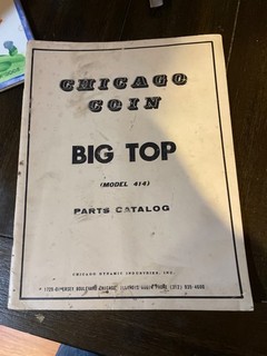 Chicago Coin Big Top Parts Catalog original Arcade