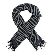 Zeckos Black White Zebra Stripe Scarf Shawl Fringed